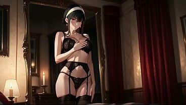 Yor Forger sex in the bedroom. Yor Forger like to be a slut. Hentai cosplay (AI-generated)