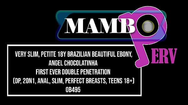 Very slim, petite 18y Brazilian beautiful ebony, Angel Chocolatinha first ever double penetration (DP, 2on1, Anal, slim, teen (18 ), perfect breasts, big cocks)OB495